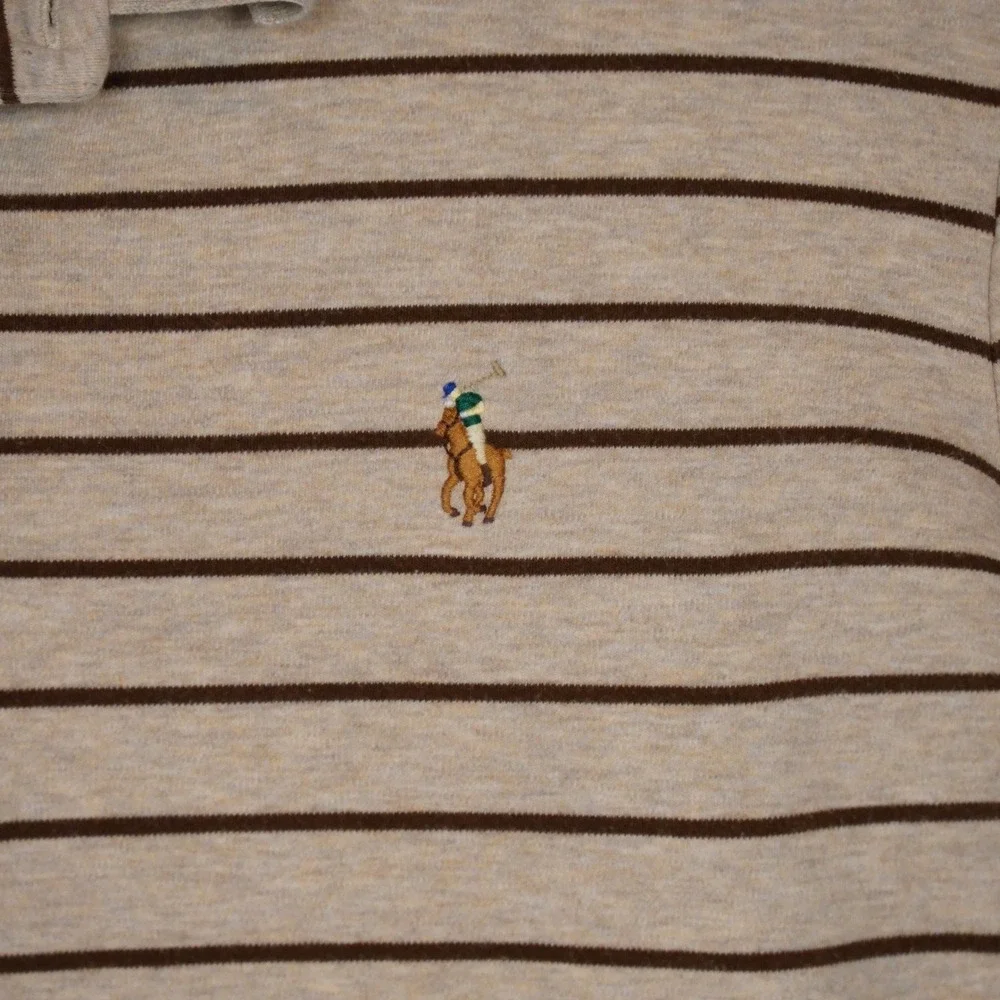 Polo Ralph Lauren Polo Shirt Mens M Beige Brown Striped Classic Fit Cotton